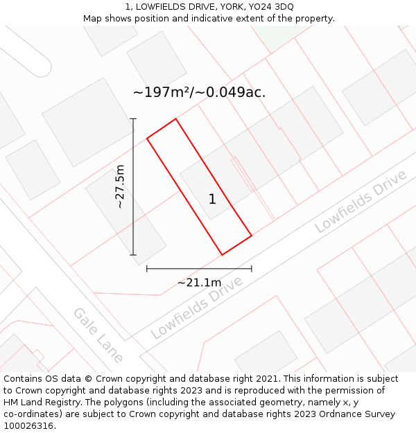 1, LOWFIELDS DRIVE, YORK, YO24 3DQ: Plot and title map