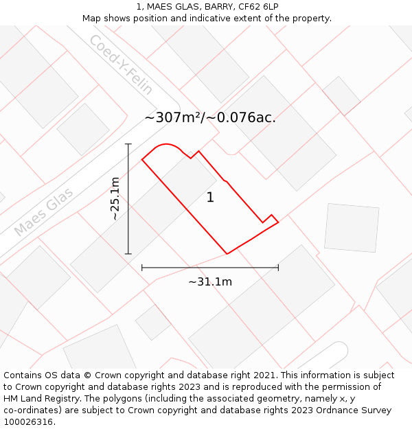 1, MAES GLAS, BARRY, CF62 6LP: Plot and title map