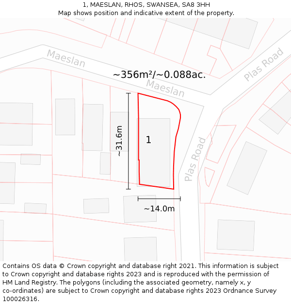 1, MAESLAN, RHOS, SWANSEA, SA8 3HH: Plot and title map