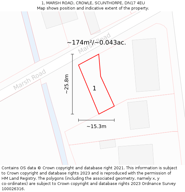 1, MARSH ROAD, CROWLE, SCUNTHORPE, DN17 4EU: Plot and title map