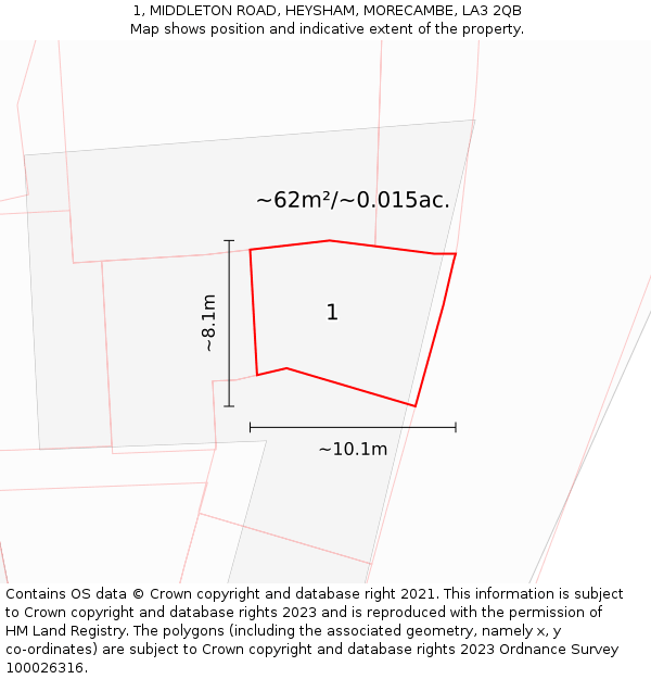 1, MIDDLETON ROAD, HEYSHAM, MORECAMBE, LA3 2QB: Plot and title map
