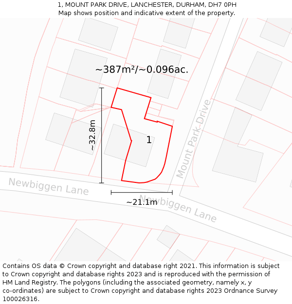 1, MOUNT PARK DRIVE, LANCHESTER, DURHAM, DH7 0PH: Plot and title map