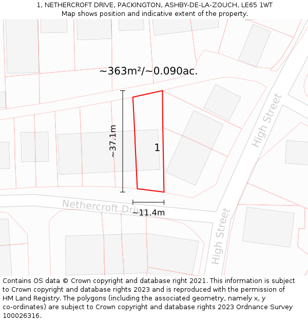 1, NETHERCROFT DRIVE, PACKINGTON, ASHBY-DE-LA-ZOUCH, LE65 1WT: Plot and title map