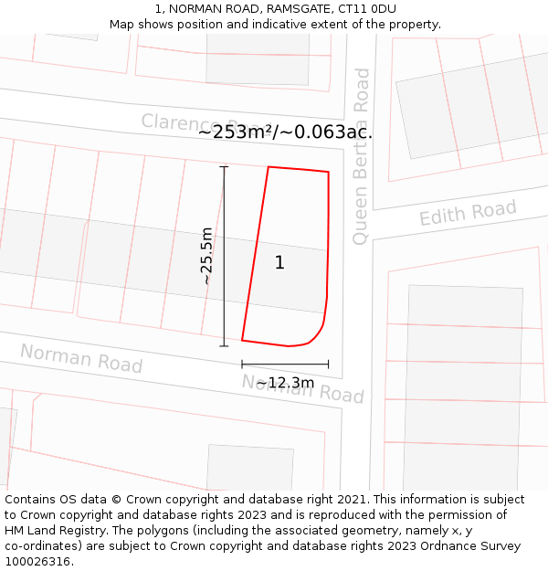1, NORMAN ROAD, RAMSGATE, CT11 0DU: Plot and title map