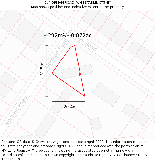 1, NORMAN ROAD, WHITSTABLE, CT5 4JY: Plot and title map