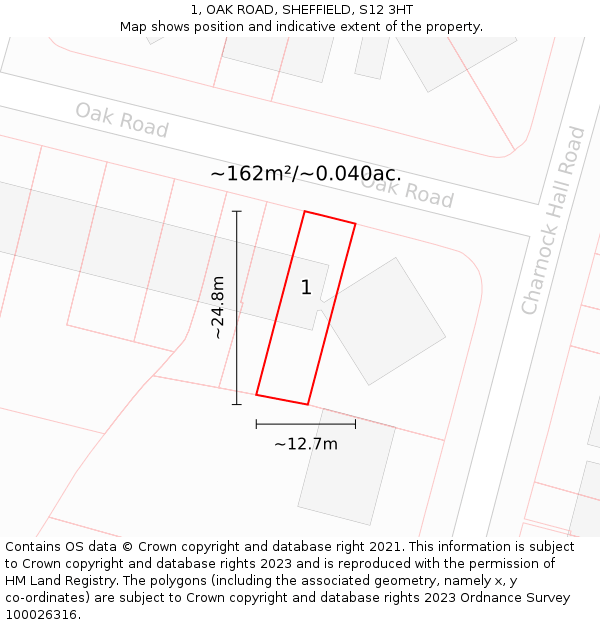 1, OAK ROAD, SHEFFIELD, S12 3HT: Plot and title map
