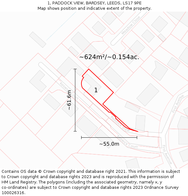 1, PADDOCK VIEW, BARDSEY, LEEDS, LS17 9PE: Plot and title map