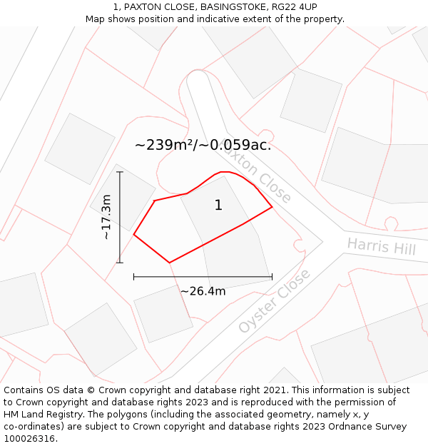 1, PAXTON CLOSE, BASINGSTOKE, RG22 4UP: Plot and title map