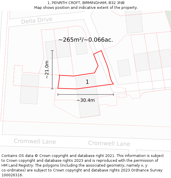 1, PENRITH CROFT, BIRMINGHAM, B32 3NB: Plot and title map