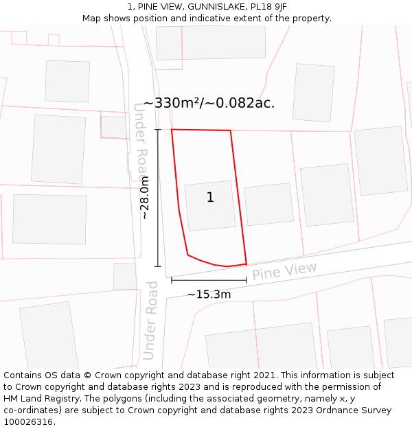 1, PINE VIEW, GUNNISLAKE, PL18 9JF: Plot and title map