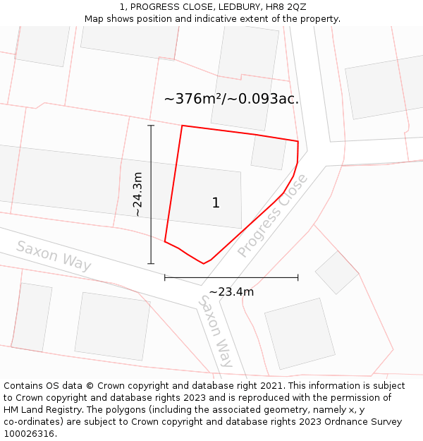 1, PROGRESS CLOSE, LEDBURY, HR8 2QZ: Plot and title map