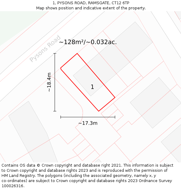 1, PYSONS ROAD, RAMSGATE, CT12 6TP: Plot and title map
