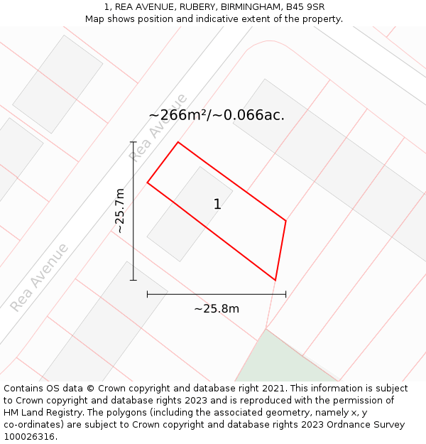 1, REA AVENUE, RUBERY, BIRMINGHAM, B45 9SR: Plot and title map