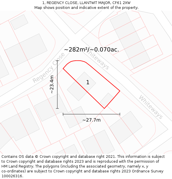 1, REGENCY CLOSE, LLANTWIT MAJOR, CF61 2XW: Plot and title map