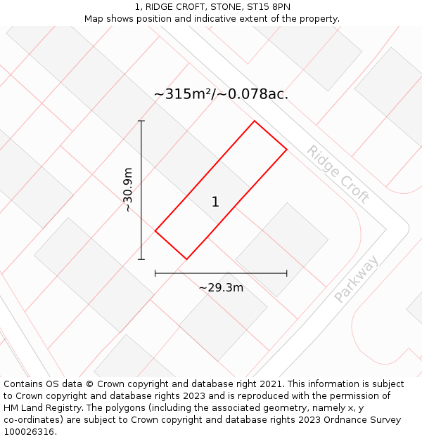 1, RIDGE CROFT, STONE, ST15 8PN: Plot and title map