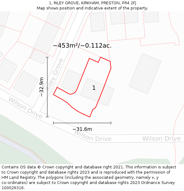 1, RILEY GROVE, KIRKHAM, PRESTON, PR4 2FJ: Plot and title map