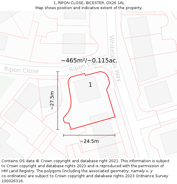 1, RIPON CLOSE, BICESTER, OX26 1AL: Plot and title map
