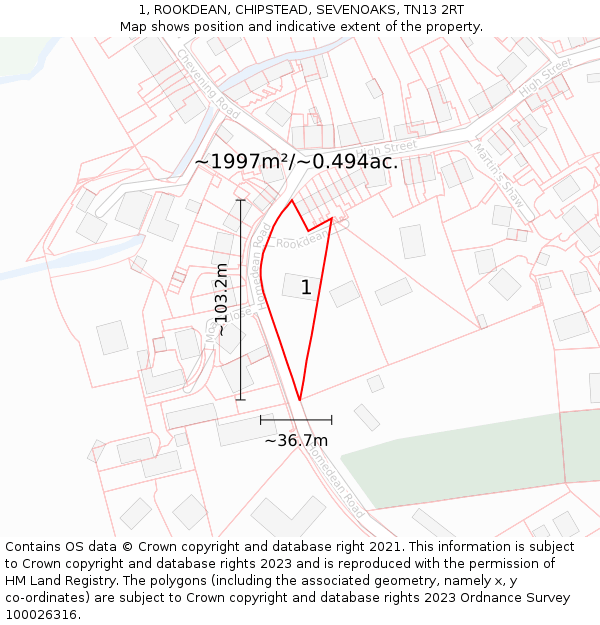 1, ROOKDEAN, CHIPSTEAD, SEVENOAKS, TN13 2RT: Plot and title map