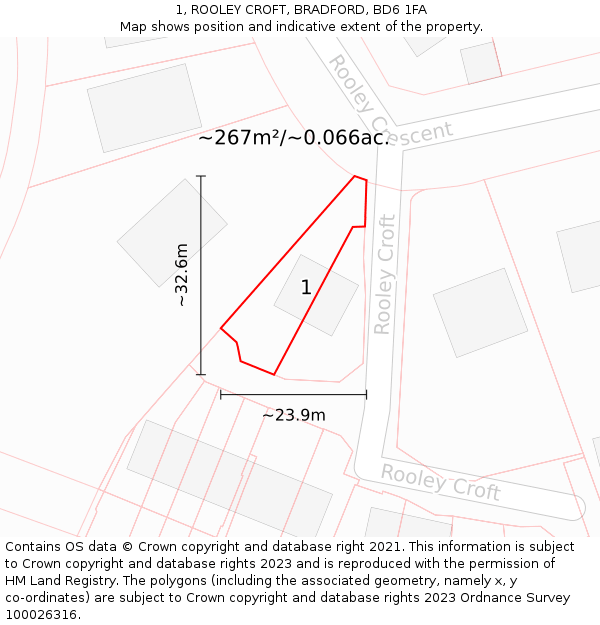 1, ROOLEY CROFT, BRADFORD, BD6 1FA: Plot and title map