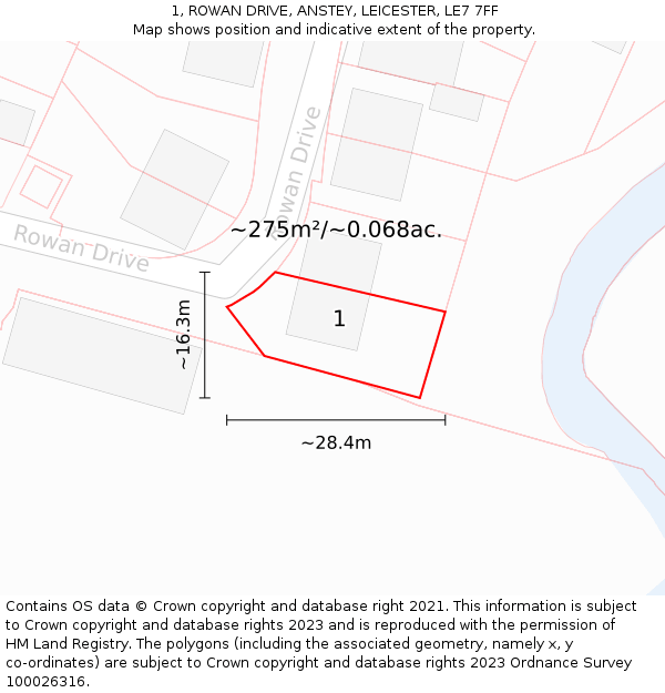 1, ROWAN DRIVE, ANSTEY, LEICESTER, LE7 7FF: Plot and title map