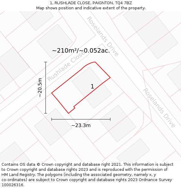 1, RUSHLADE CLOSE, PAIGNTON, TQ4 7BZ: Plot and title map