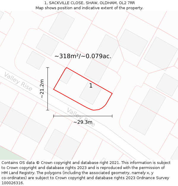 1, SACKVILLE CLOSE, SHAW, OLDHAM, OL2 7RR: Plot and title map