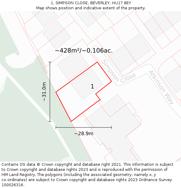 1, SIMPSON CLOSE, BEVERLEY, HU17 8EY: Plot and title map
