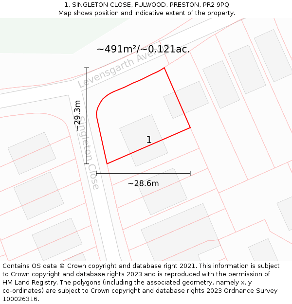 1, SINGLETON CLOSE, FULWOOD, PRESTON, PR2 9PQ: Plot and title map