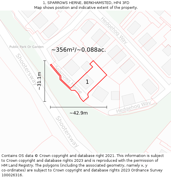 1, SPARROWS HERNE, BERKHAMSTED, HP4 3FD: Plot and title map