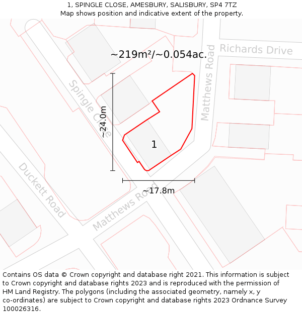 1, SPINGLE CLOSE, AMESBURY, SALISBURY, SP4 7TZ: Plot and title map