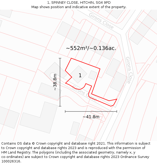 1, SPINNEY CLOSE, HITCHIN, SG4 9PD: Plot and title map