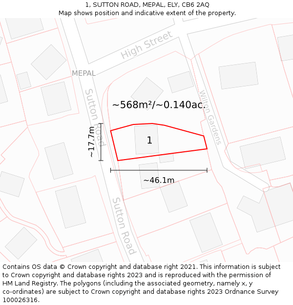 1, SUTTON ROAD, MEPAL, ELY, CB6 2AQ: Plot and title map