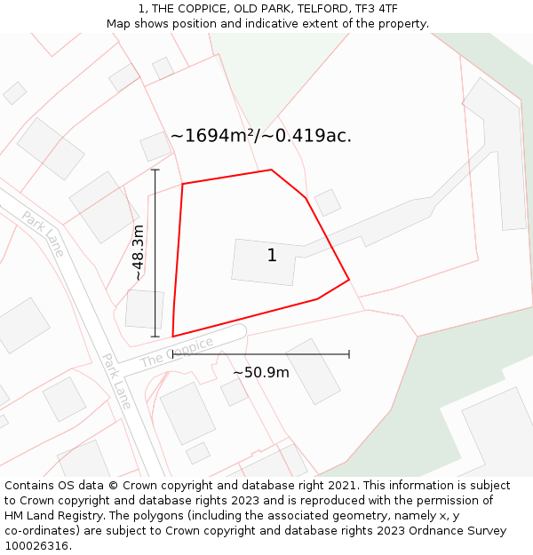 1, THE COPPICE, OLD PARK, TELFORD, TF3 4TF: Plot and title map