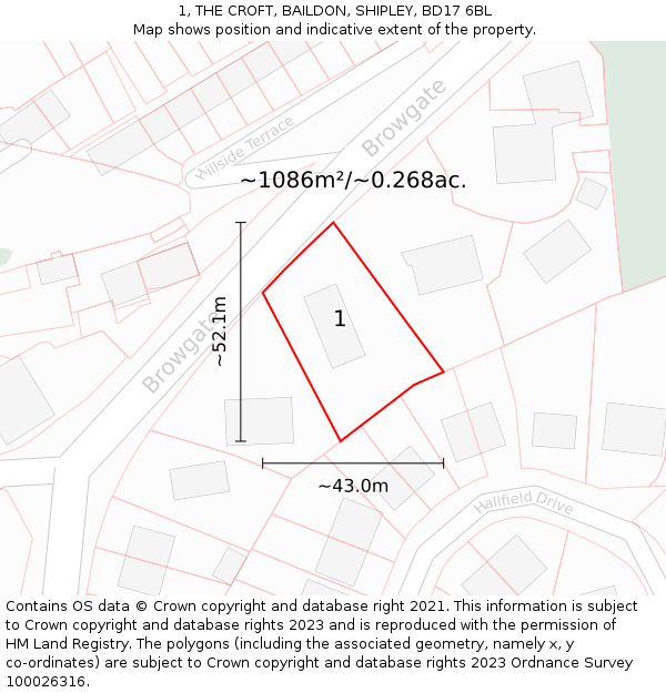 1, THE CROFT, BAILDON, SHIPLEY, BD17 6BL: Plot and title map