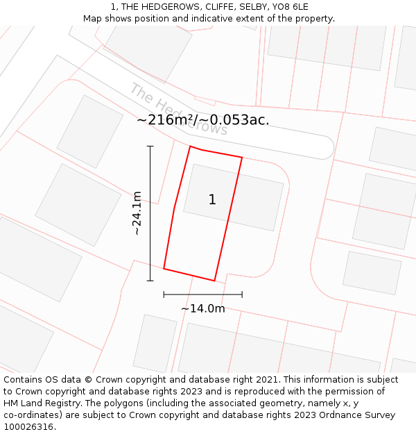 1, THE HEDGEROWS, CLIFFE, SELBY, YO8 6LE: Plot and title map