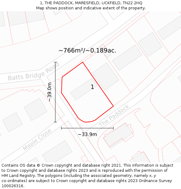 1, THE PADDOCK, MARESFIELD, UCKFIELD, TN22 2HQ: Plot and title map