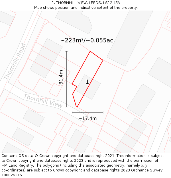 1, THORNHILL VIEW, LEEDS, LS12 4FA: Plot and title map