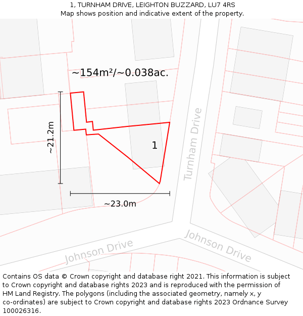 1, TURNHAM DRIVE, LEIGHTON BUZZARD, LU7 4RS: Plot and title map
