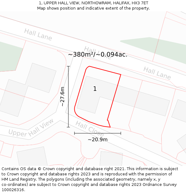 1, UPPER HALL VIEW, NORTHOWRAM, HALIFAX, HX3 7ET: Plot and title map
