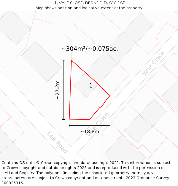 1, VALE CLOSE, DRONFIELD, S18 1SF: Plot and title map