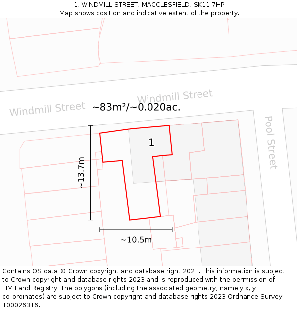1, WINDMILL STREET, MACCLESFIELD, SK11 7HP: Plot and title map