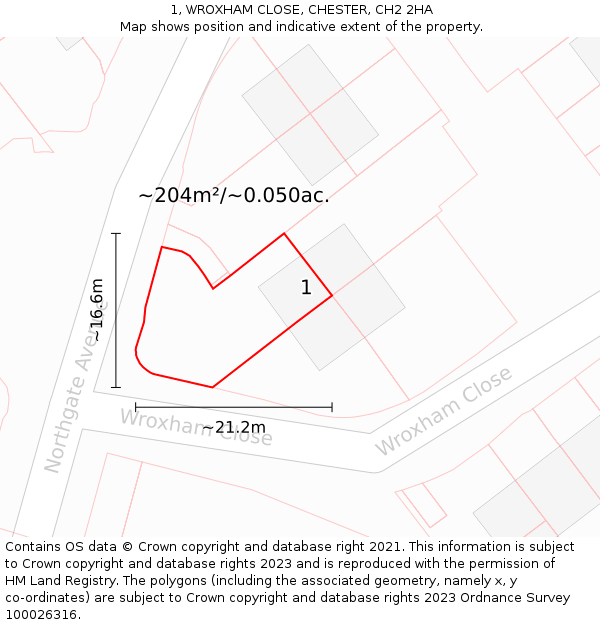 1, WROXHAM CLOSE, CHESTER, CH2 2HA: Plot and title map