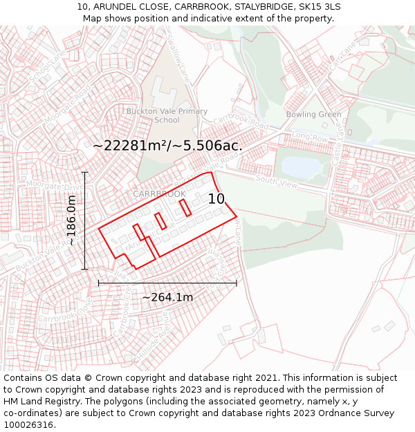 10, ARUNDEL CLOSE, CARRBROOK, STALYBRIDGE, SK15 3LS: Plot and title map