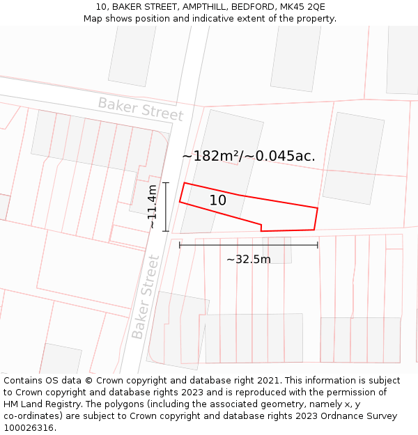 10, BAKER STREET, AMPTHILL, BEDFORD, MK45 2QE: Plot and title map