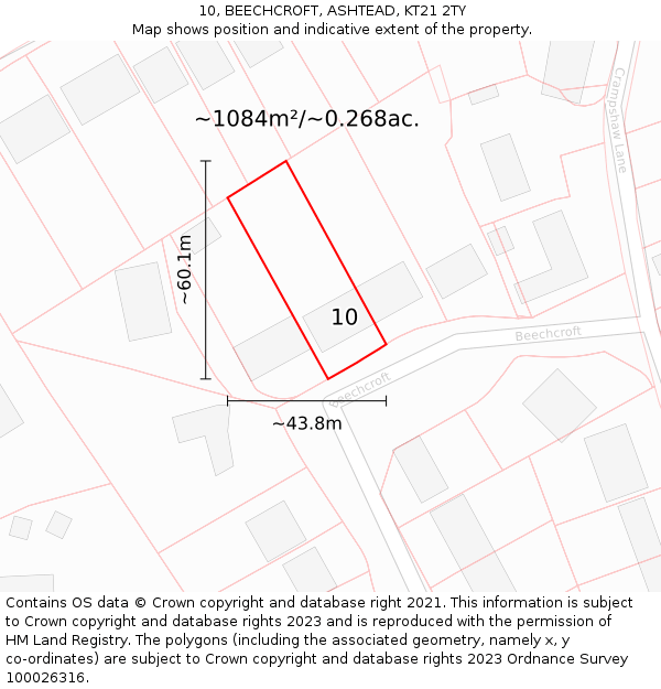 10, BEECHCROFT, ASHTEAD, KT21 2TY: Plot and title map