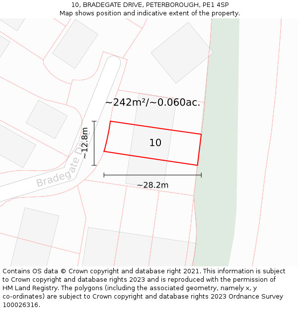 10, BRADEGATE DRIVE, PETERBOROUGH, PE1 4SP: Plot and title map
