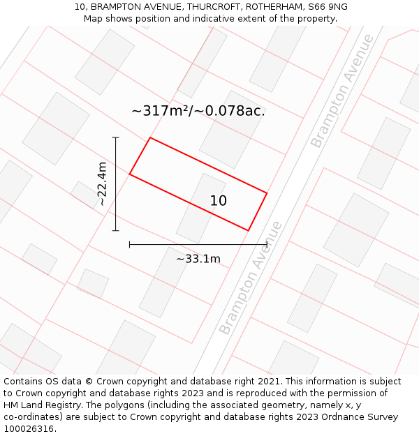 10, BRAMPTON AVENUE, THURCROFT, ROTHERHAM, S66 9NG: Plot and title map
