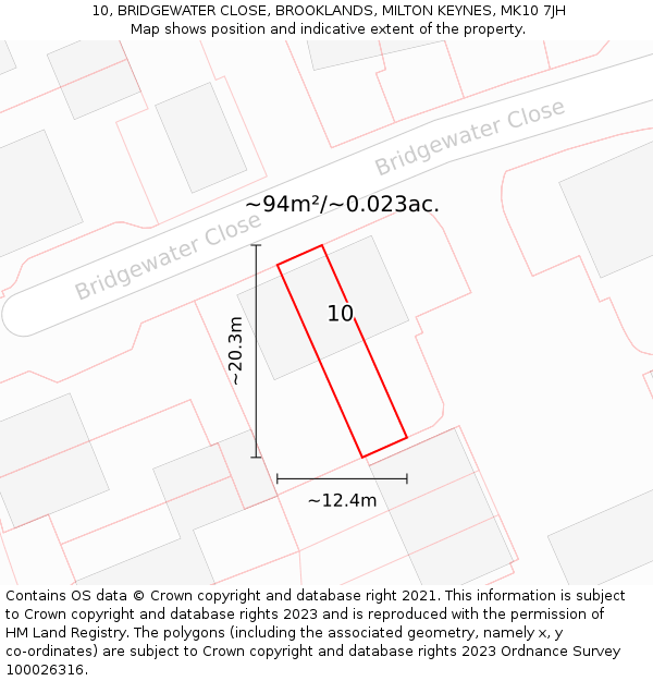 10, BRIDGEWATER CLOSE, BROOKLANDS, MILTON KEYNES, MK10 7JH: Plot and title map