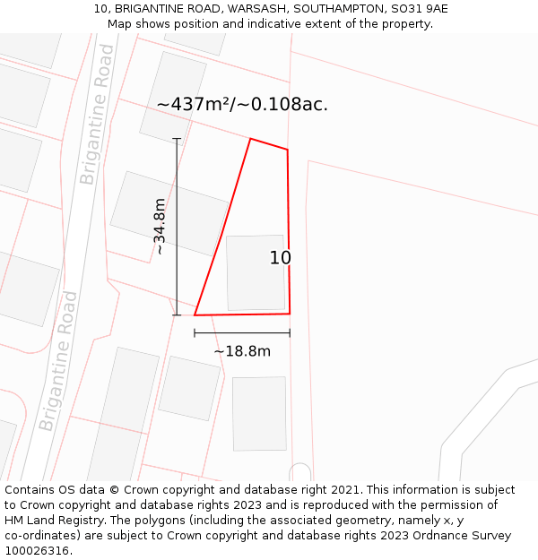 10, BRIGANTINE ROAD, WARSASH, SOUTHAMPTON, SO31 9AE: Plot and title map