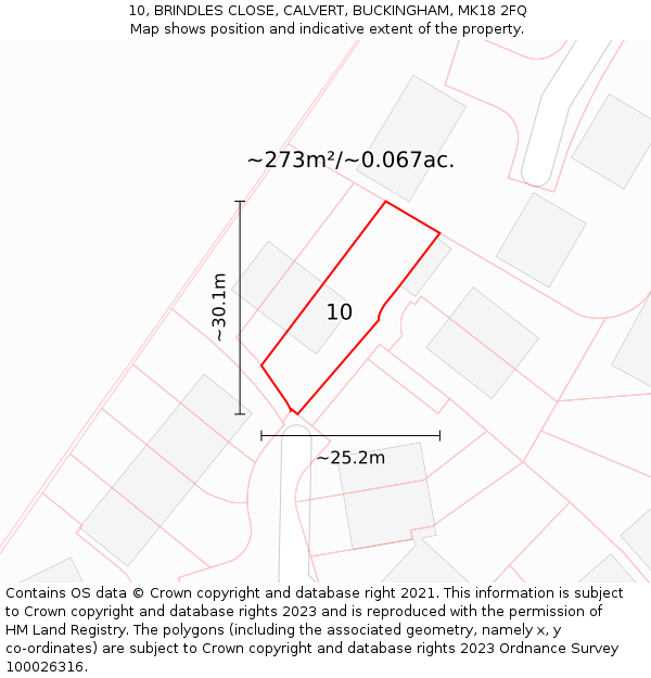 10, BRINDLES CLOSE, CALVERT, BUCKINGHAM, MK18 2FQ: Plot and title map